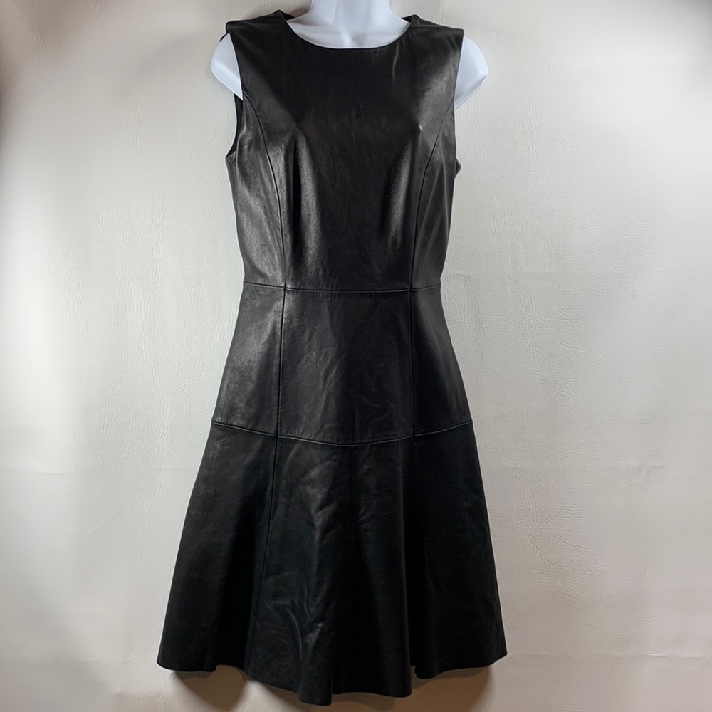 NWT Antonio Melani Luxury Soft Black Leather Sleeveless Dress, 2